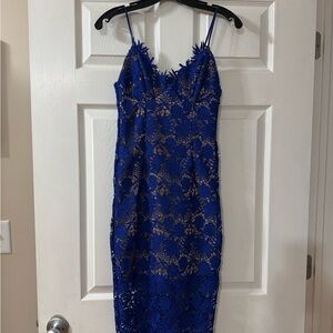 Bardot Blue and Silver Sequin Embellished Sheath Dress